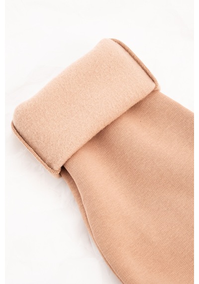 Justever Bisiklet Yaka Nakışlı Şardonlu İçi Polarlı Vizon Kadın Sweatshirt - Rigil Vizon