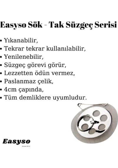 Tayem 12'li Sök Tak Demlik Içi Çay Süzgeci Çaydanlık İçi Süzgeç, Standart Diğer