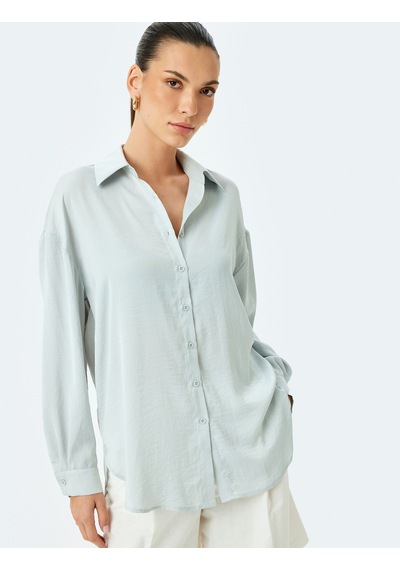 Koton Klasik Yaka Uzun Kollu Oversize Gömlek Gri 5sak60010pw Gri