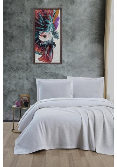 Klimalı Pike,%100 Pamuk Petekli Pike, Dörtmevsim Pike Tek Kişilik 170x240 Beyaz Çok Renkli