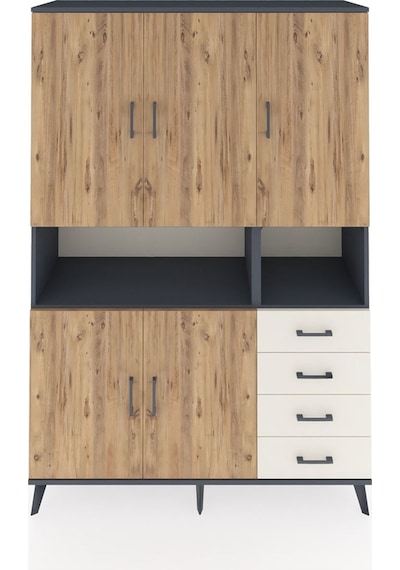 Hyperion Dolap 7 Raflı 4 Çekmeceli 5 Kapaklı 132x44x195 Antra... Antrasit
