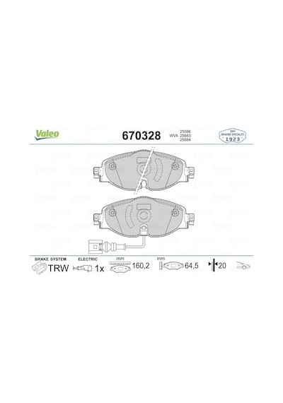 Valeo Ön Balata Golf7-a3-leon-tıguan-passat-octavıa-superb 12 670328 8v0698151 2k5698151 5q0698151b