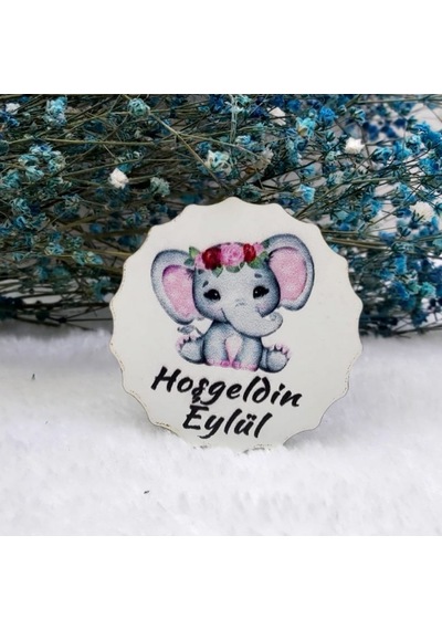 Fil Baskılı Çiçek Desenli Bebek Magnetleri Uv Baskı Ahşa(30 Adet)