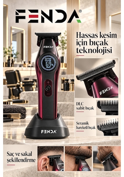Fenda Profesyonel Bldc Motor 8000 Rpm Tıraş Makinesi Kırmızı