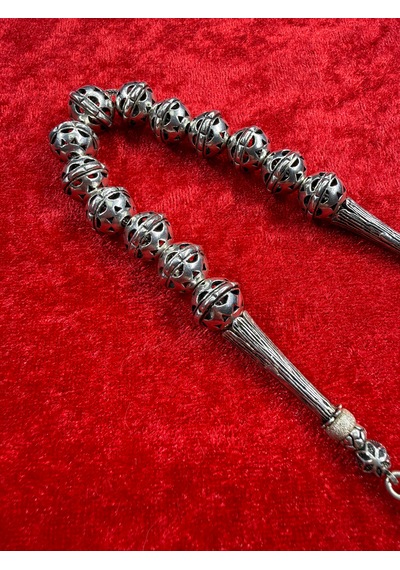 925 Ayar Büyük Boy 11 X 13 Full Gümüş Zaza Tespih 70 Gram Kafes İşçilikli Gümüş Tesbih