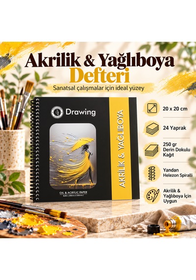 Akrilik Ve Yağlı Boya Sanat Defteri 20x20 Cm 24 Yaprak 250 Gr Dokulu