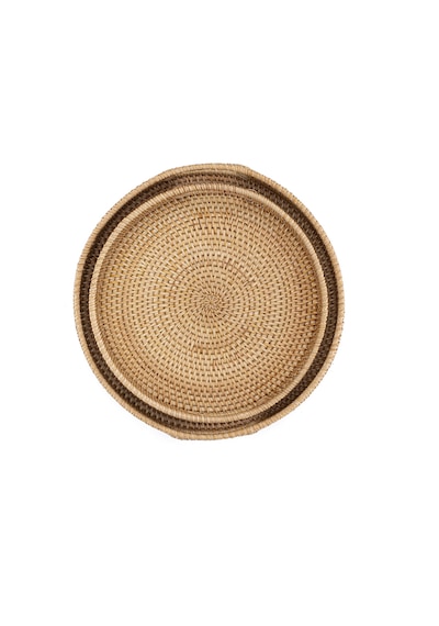Meander El Yapımı Yuvarlak Küçük Boy Rattan Çok Amaçlı Kulplu Tep