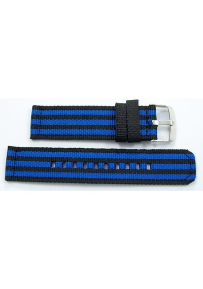 Kumaş Perlon Siyah Mavi 20Mm Spor Saat Kordonu Kayışı Nato