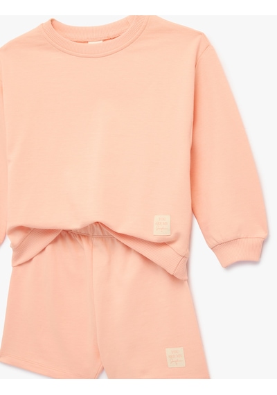 Koton Pamuklu Uzun Kollu Bisiklet Yaka Sweatshirt Ve Şort Takım - 2'li Set Pembe 6smg10080ak Gül