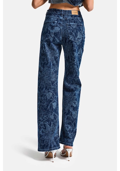 it's basic Kadın Mavi 1s6-7 Straight Fit Çiçek Desenli Parlak Taşlı Tasarım Elastan Denim Jean