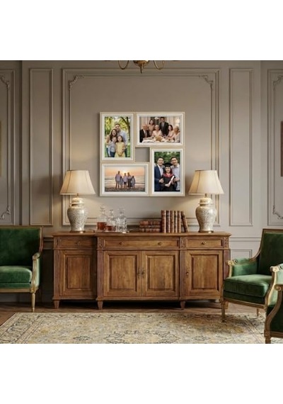 4'lü Modern Duvar Çerçeve Seti 28.8 Cm X 28.8 Cm, 10x15 Cm Fotoğraf Uyumlu, Dekoratif Şık Tasarım Bej Açık Bej