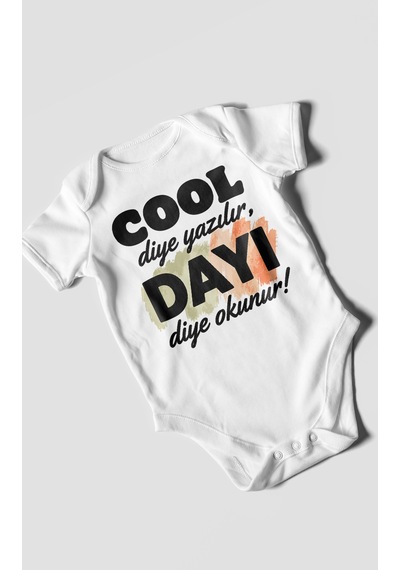Morivokids Cool Diye Yazılır Dayı Diye Okunur Kısa Kollu Bebek Body %100 Pamuk Beyaz