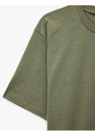 Koton Regular Fit Kısa Kollu Pamuklu Basic Bisiklet Yaka Tişört Yeşil 6sam10037mk