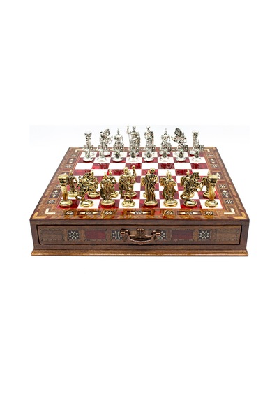 Saklamalı - 788 - Satranç Roma Oymalı Sc38s - 38cm, Kırmızı Tahta - Muratech - - Sc38k