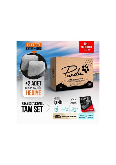 Panda Boston Serisi Keten Kumaş Oto Koltuk Kılıfı   - Tam Set