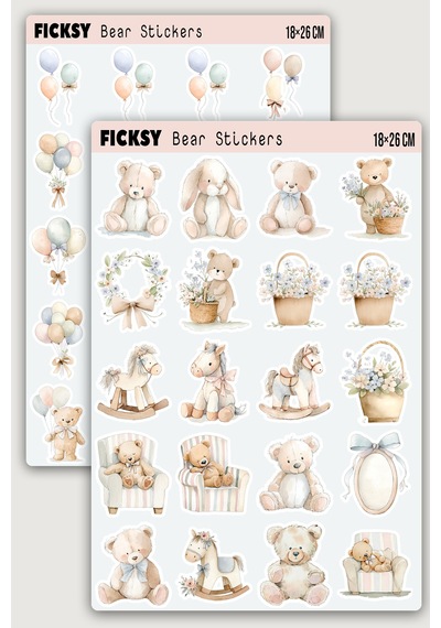 Sevimli Oyuncaklar Soft Bebek Odası Temalı Sticker Seti - 40 Adet Etiket Çıkartma Diğer