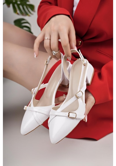 Nesilshoes Nesil Shoes Senyo 250 Beyaz Rugan Tokalı Kadın Sandalet