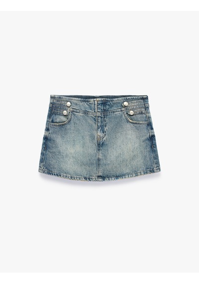 Koton Pamuklu Düğmeli Slim Fit Mini Denim Şort Etek Green Cast 7wal70008md Yeşil