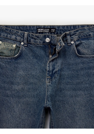 Koton Normal Bel Vintage Straight Fit Jean Pantolon Petrol 6sam40301nd