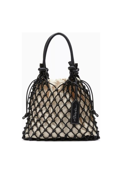 3.1 Phillip Lim Mini Macramé Çanta Siyah Pamuk Karışımı, Bez Iç Kılıf Ve Deri Detaylı El Çantası