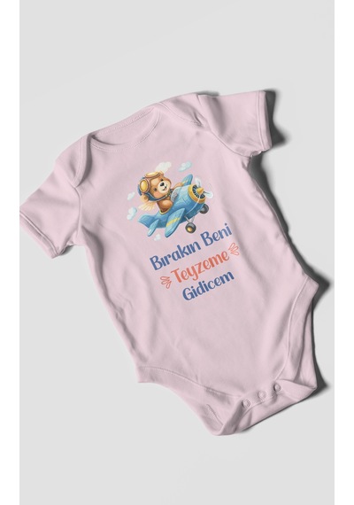 Morivokids Bırakın Beni Teyzeme Gideceğim Kısa Kollu Bebek Body %100 Pamuk Bebe Pembe