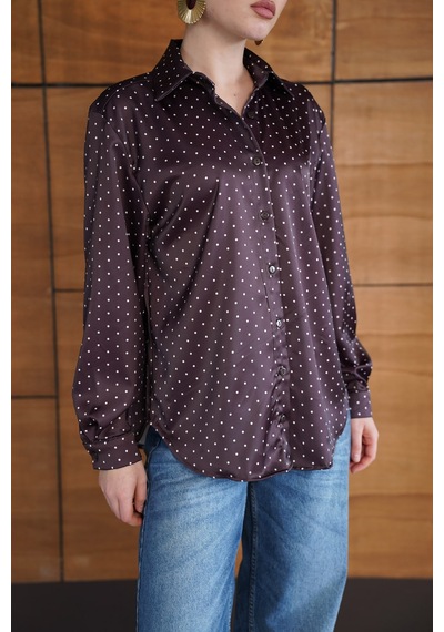 Verymoda Puantiyeli Saten Gömlek - F2076 Kahve