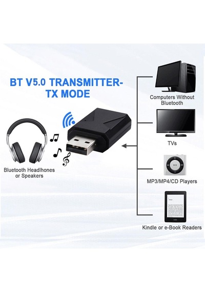Usb Bt 5.0 Handsfree Kablosuz Verici Alıcı Stereo Ses Adaptörü Da