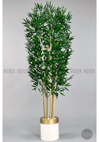 Yapay Bambu Ağacı 170cm Krem Gold Metal Saksıda Krem-gold