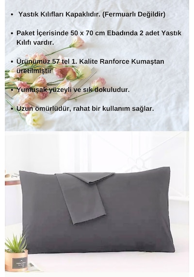 Antrasit Renkli Pamuklu Ranforce Kumaştan Yastık Kılıfı 2adet