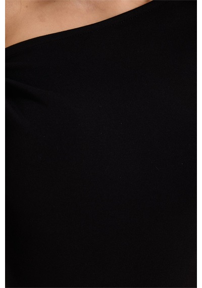 Tudors Kadın Slim Fit Dar Kesim Kısa Kollu Kayık Yaka Siyah Bluz-50538