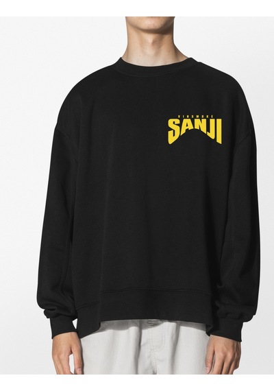Unisex Siyah Sanji Baskılı Hoodie Oversize Kapşonsuz Sweatshirt Siyah
