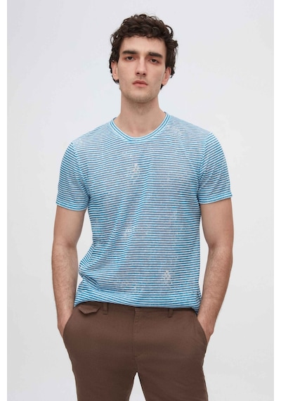 D's Damat Twn Slim Fit Saks Mavi Çizgi Baskılı T-shirt 2ec1438360200 Saks Mavisi