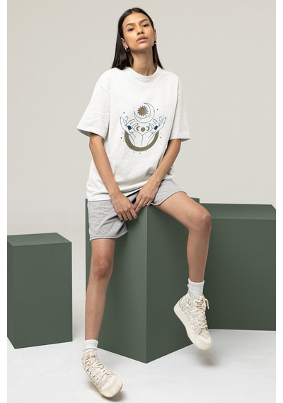 Noıssey Trust Your Soul Boho Tasarımlı Unisex Oversize Beyaz T-shirt
