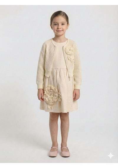 Xo Kids Kız Çocuk Elbise + Bolero 6-9 Yaş 52124 Bej