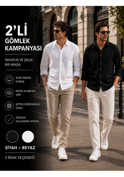 Danger 2'li Erkek Pamuklu Keten Görünümlü Gömlek Beyaz - Siyah %100 Pamuk Rahat Kalıp Yazlık Gömlek 1683 SİYAH Danger 2'li Erkek Pamuklu Keten Görünümlü Gömlek Beyaz - Siyah %100 Pamuk Rahat Kalıp Yazlık Gömlek 1683 SİYAH