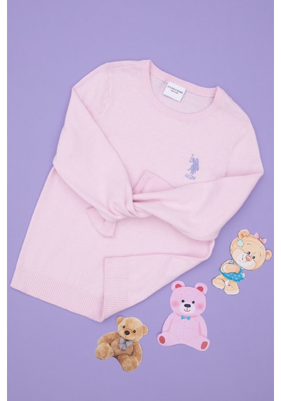 U.S. Polo Assn. Kız Çocuk Pembe Bisiklet Yaka Basic Kazak 50288945-VR041
