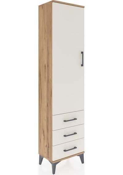 Arges Dolap Tek Raflı 3 Çekmeceli Tek Askılı 44x30x182 Çam-ay... Çam