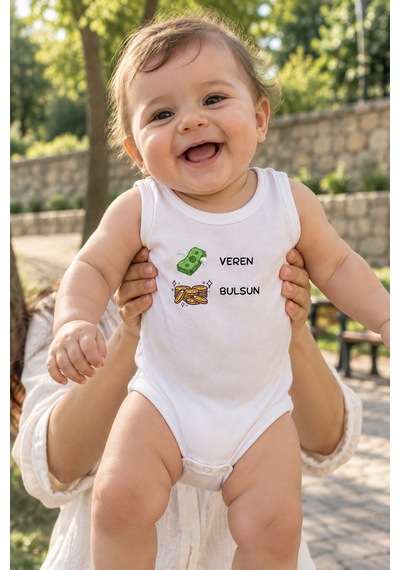 Babysena Para Veren Altın Bulsun Hediyelik Kız & Erkek Bebek Body / Zıbın Beyaz