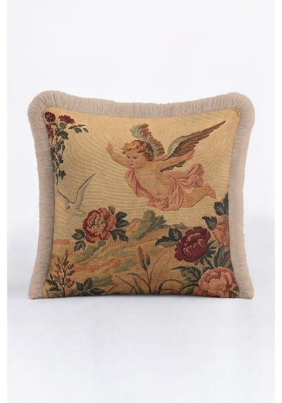 Vintage Melek Figürlü Saçaklı Yastık Kılıfı - Klasik Bohem Altın Renkli Püsküllü Kırlent Kılıfı Gün Doğumu İndigo Vintage Melek Figürlü Saçaklı Yastık Kılıfı - Klasik Bohem Altın Renkli Püsküllü Kırlent Kılıfı Gün Doğumu İndigo