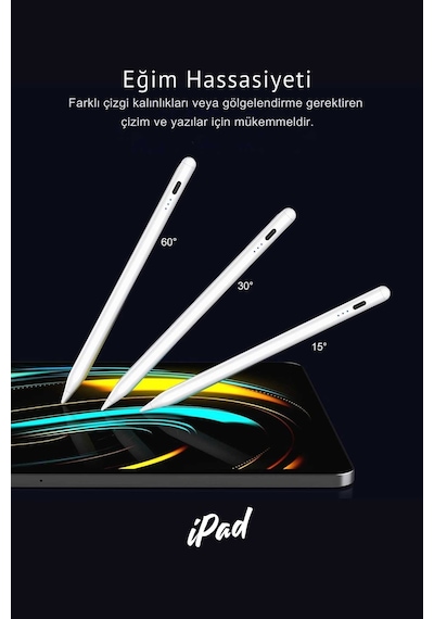 Apple Uyumlu iPad  Air 11 & 13 İnç M3 2025 Avuç İçi Reddetmeli Eğim Hassasiyetli Dokunmatik Yazı Kalemi Beyaz
