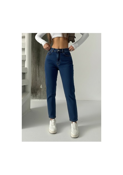 Bluemarlin Yüksek Bel Tam Kalıp Mom Jeans Pantolon Lacivert