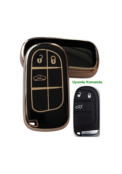 Egea Cross 500 Jeep Dodge Chrysler Uyumlu Smart Kumanda Anahtar Kılıfı Oto Anahtarlık Siyah Gold