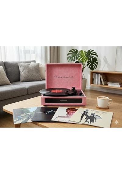 Casablanca Serisi Retro Çanta Pikap Pembe Süet Kaplama, Dahili Hoparlörlü, 3 Hızlı 33/45/78 Rpm , Bluetooth Bağlantılı, Taşınabilir Vintage Plak Çalar