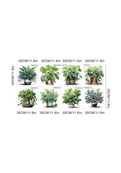 Saksılı Çiçek Tasarımlı 8li Sticker Mc-480a Yeşil
