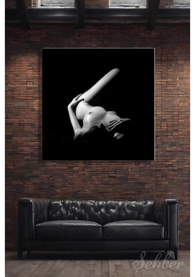 Çıplak Kadın Model Sanatsal Siyah Beyaz Fotoğraf Kare Kanvas Tablo Tekli Ev Kafe Ofis 3356