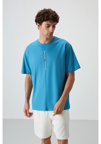 Air Jones Tommy Life Petrol Mavi Pamuklu Kalın Yüzeyi Dokulu Oversize Fit Baskılı Erkek T-shirt - 88366 Petrol Mavi Air Jones Tommy Life Petrol Mavi Pamuklu Kalın Yüzeyi Dokulu Oversize Fit Baskılı Erkek T-shirt - 88366 Petrol Mavi
