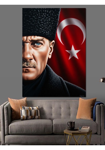 Kırmızı Türk Bayrağı Atatürk Dekoratif Kanvas - Mdf Ahşap Tablo