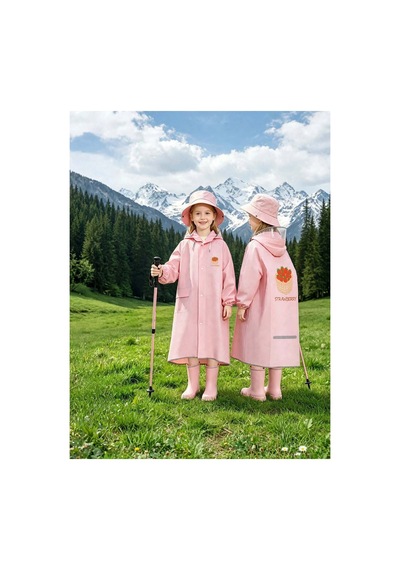 Lilymoon Çocuk Yağmurluğu Siperlikli Kapüşon Uzun Boy Pembe