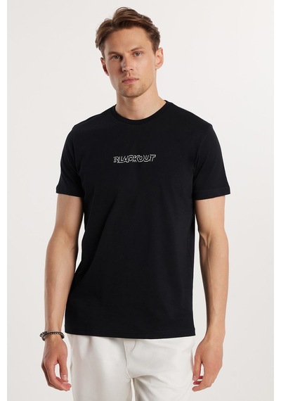Tudors Erkek Slim Fit Dar Kesim %100 Pamuk Yumuşak Dokulu Baskılı Siyah Bisiklet Yaka Tişört-33131 Siyah