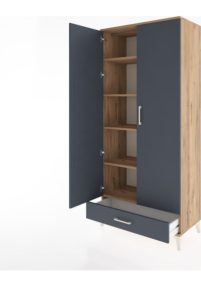 Hyperion Dolap 5 Raflı Tek Çekmeceli 2 Kapaklı 88x44x195 Çam-... Çam